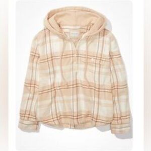 American Eagle Outfitters Tan Plaid Hooded Sweater